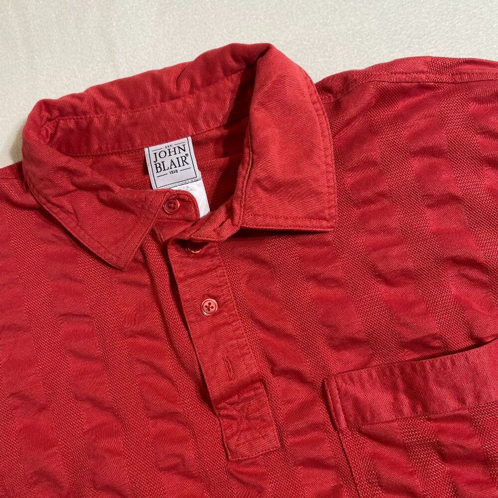 Vintage 90s John Blair Red Textured Polo Shirt | Boxy Fit Dad Golfwear | L